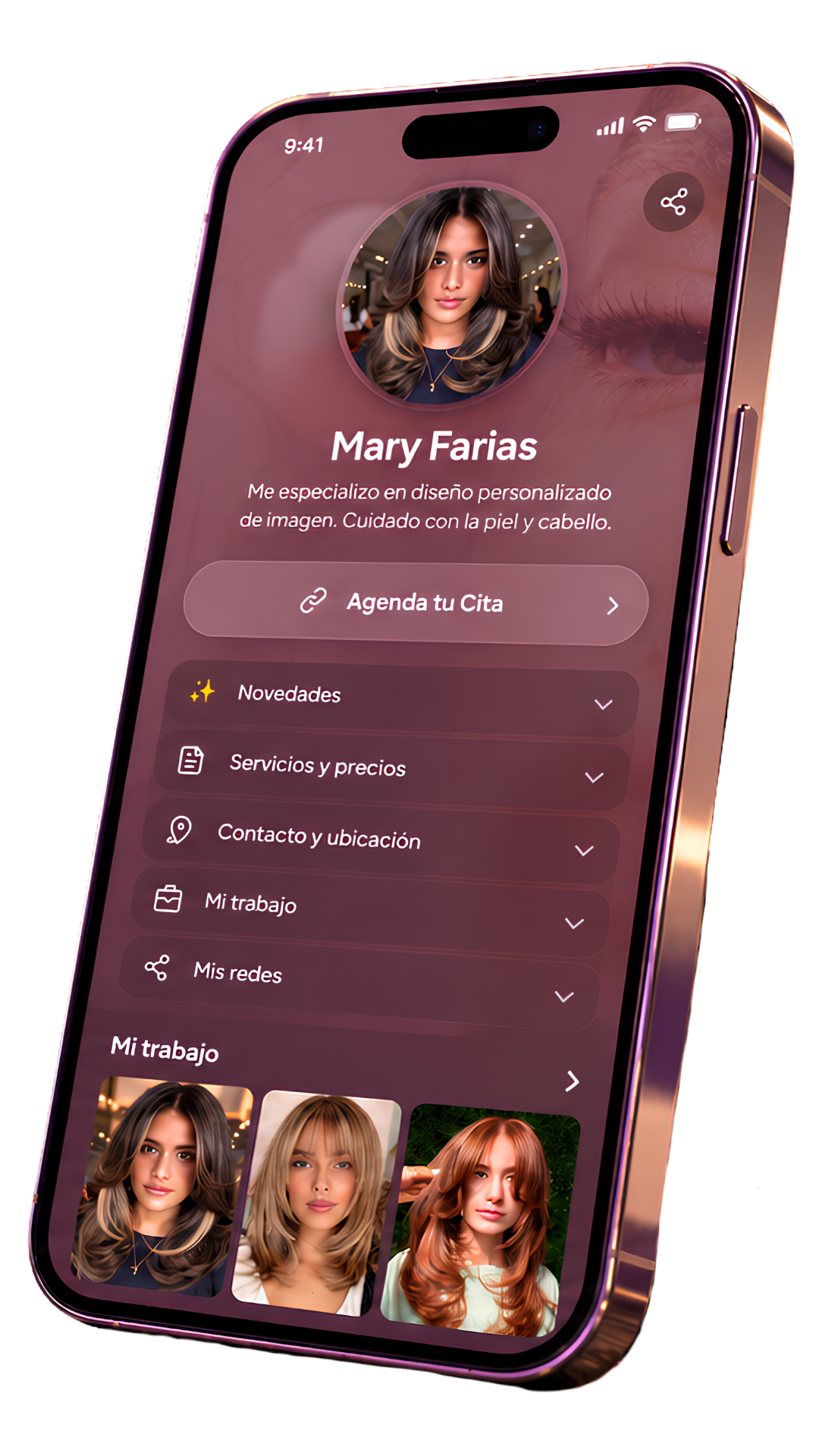 Teléfono original aprobado mostrando el perfil Puertiva de Mary Farías